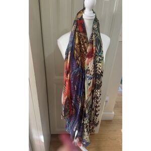 Fibi & Clo NY Wool Silk Cashmere Wrap Scarf Floral Animal Print Boho 77x27"